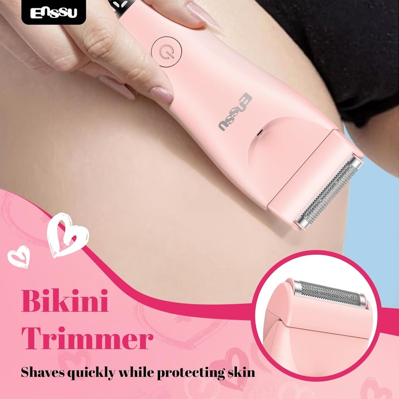 ENSSU Bikini Trimmer for Women - 2 in 1 Pubic Hair Trimmer IPX7 Waterproof, Razors for Women with LED Light & USB Charge, Painless Electric Shaver with Ceramic Blade for Bikini Legs Arm Underarm - Image 3